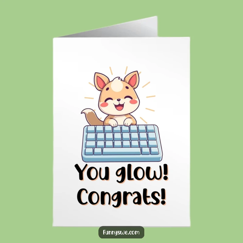 Free Printable Congrats Card: Glowing Typing Animal, Celebrate with Light