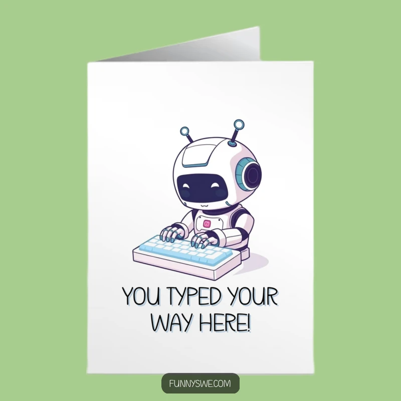 Free Printable Congrats Card: Kawaii Robot Typing Success, Downloadable Gift