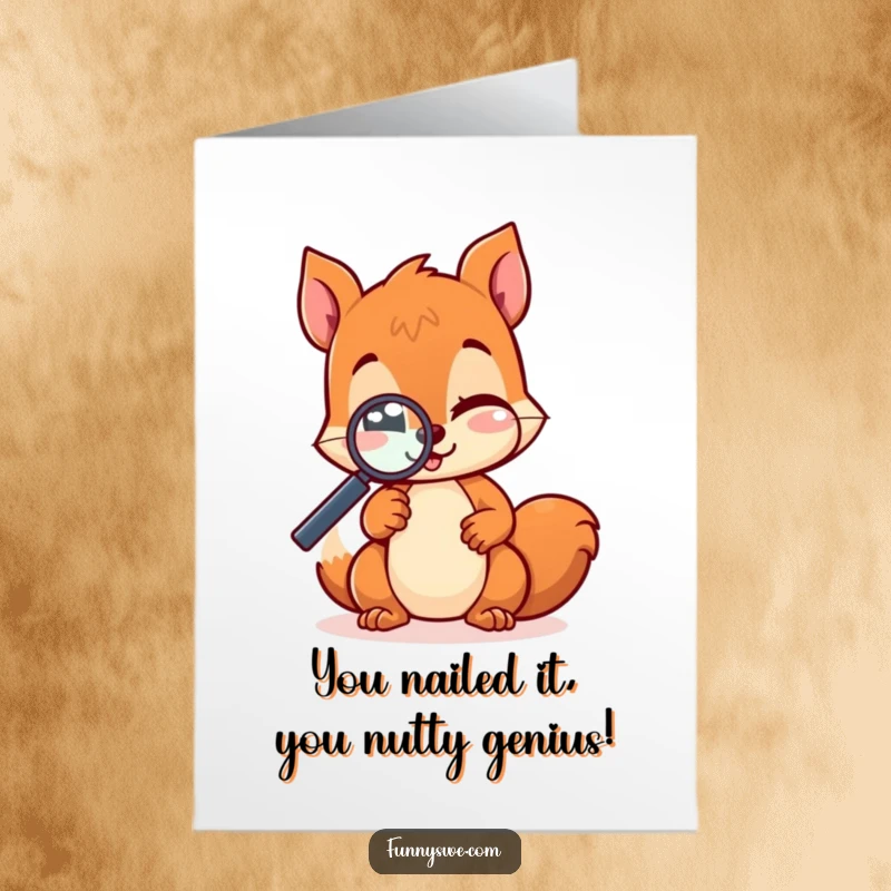 Funny Free Printable Congrats Card: A Kawaii squirrel gives a knowing wink while examining a website, showing approval.