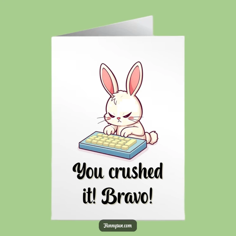 Free Printable Congrats Card: Bunny Coder Achieves Goal, Funny Digital Download
