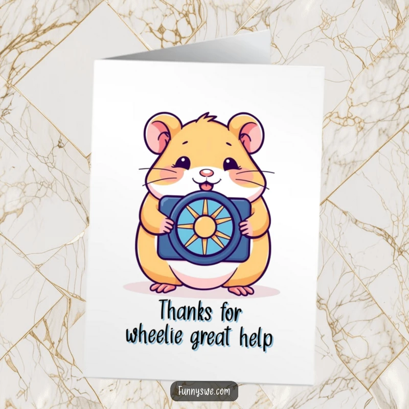 Funny Free Printable Thank You Card featuring a happy hamster optimizing a website, a humorous way to say thanks.