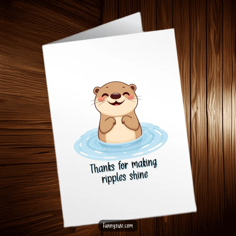Funny Free Printable Thank You Card featuring a smiling otter testing website responsiveness with a water ripple, a fun thank you.