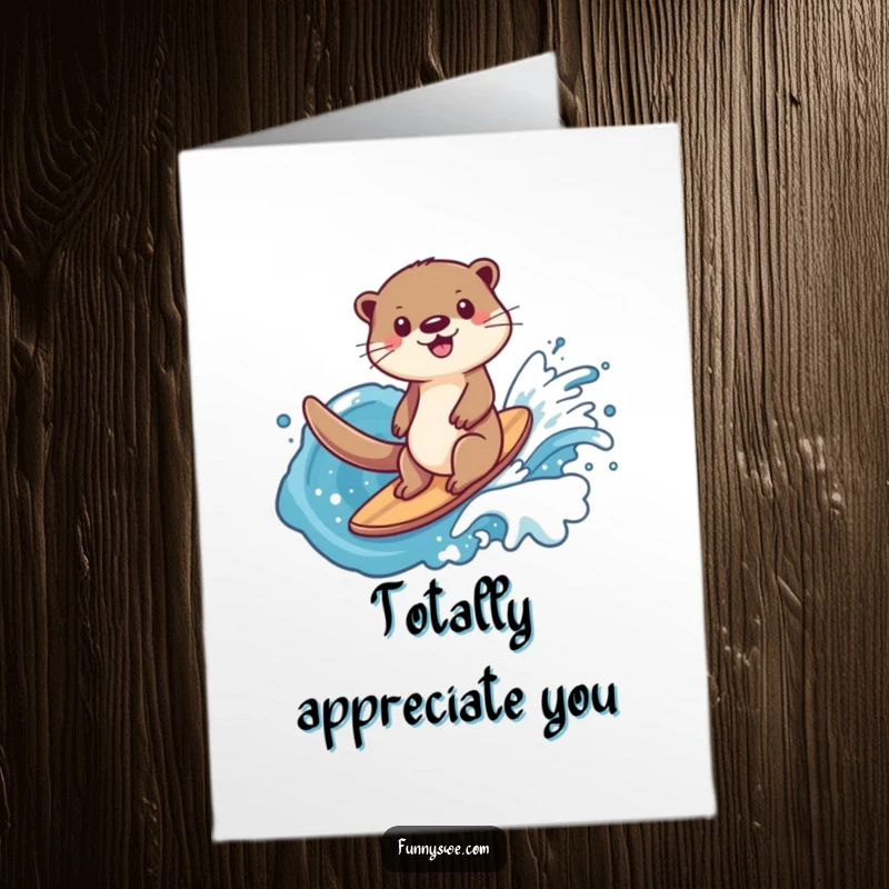 Funny Free Printable Thank You Card depicting a happy otter surfing a data wave, expressing appreciation for help.