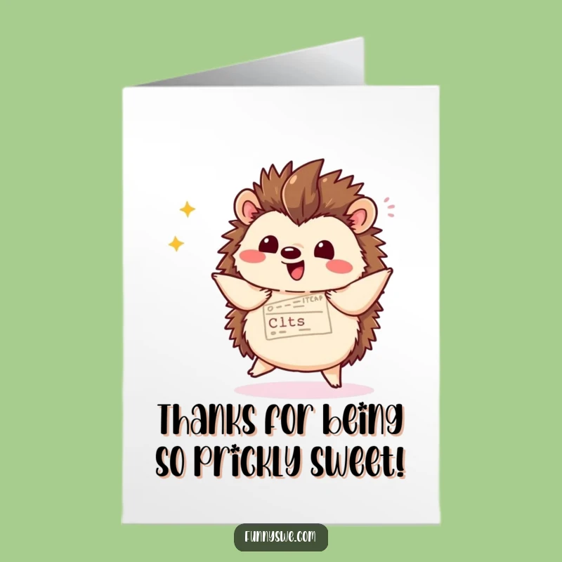 Free Printable Thank You Card Kawaii Hedgehog Coder Flourish Funny Downloadable