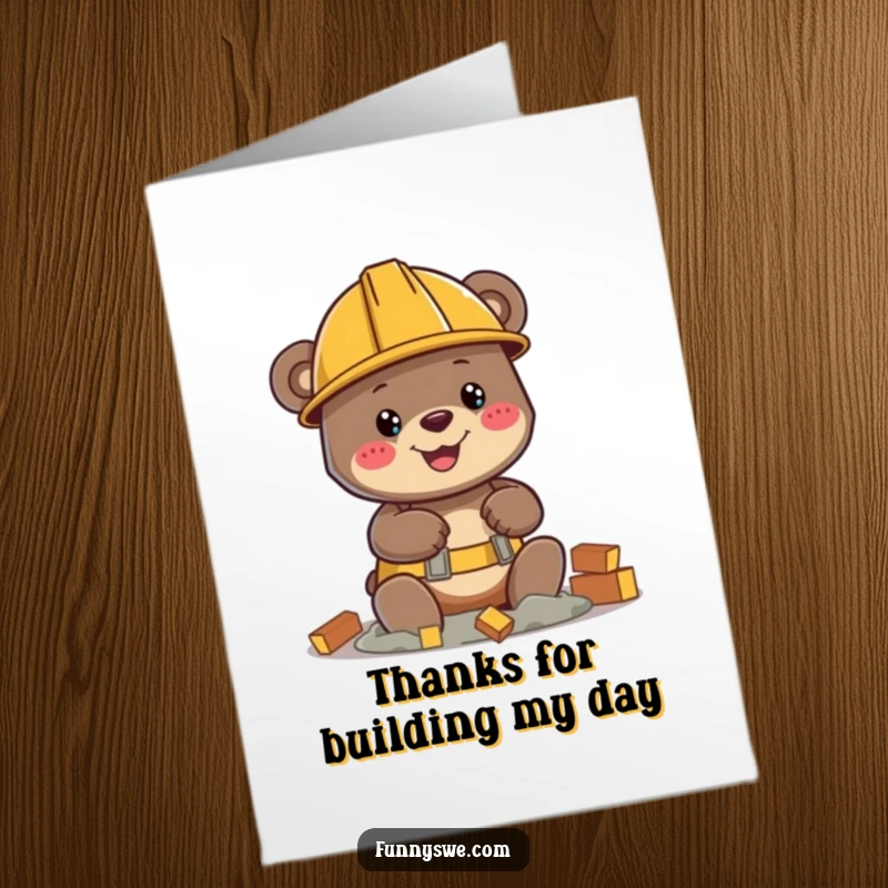 Funny Free Printable Thank You Card: Bear builder giving thumbs up, expressing appreciation with a smile.