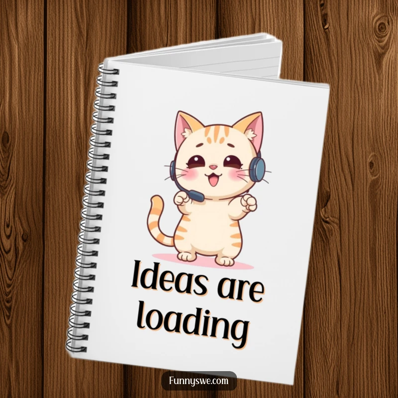 Funny Cat Notebook: An enthusiastic cat with a headset points at a screen, inspiring notes and gaming strategies, ideal for a funny gift.