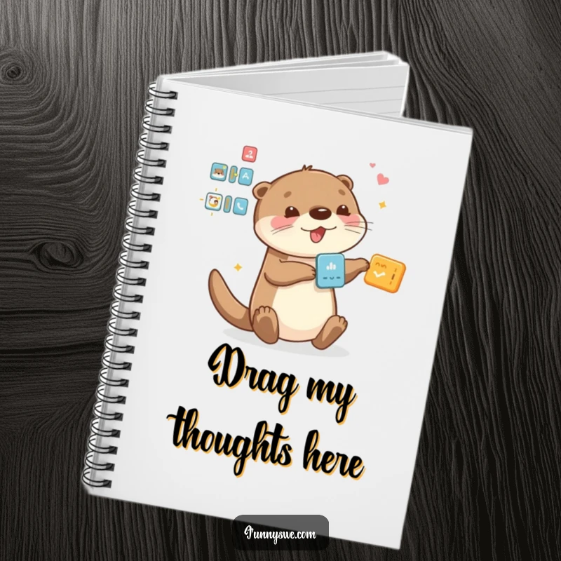 Funny Otter notebook, playfully dragging and dropping interface elements, perfect for jotting down creative ideas.