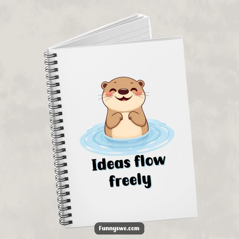 Funny otter notebook cover with a smiling aquatic mammal testing website responsiveness with a water ripple, encouraging humorous note-taking.