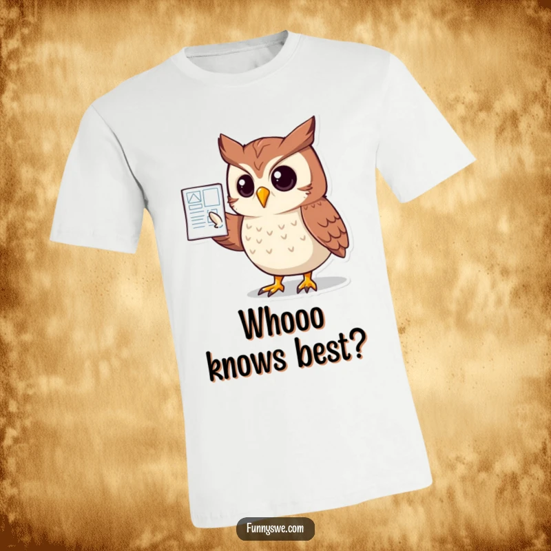Funny Owl Website Blueprint T-Shirt: A clever owl directs attention to a website schematic, showcasing design intelligence and wit.