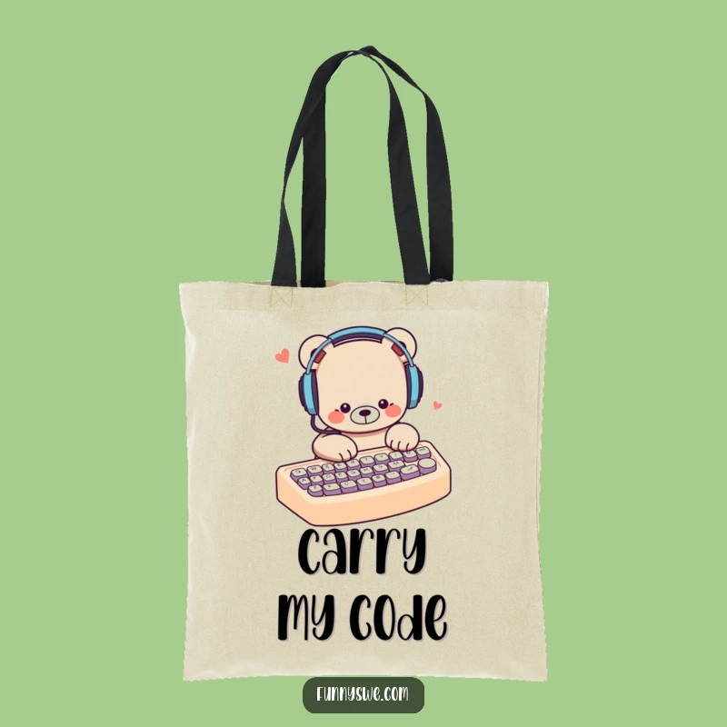 Funny Bear Typing Tote Bag: Humorous Carry-all for Tech Lovers