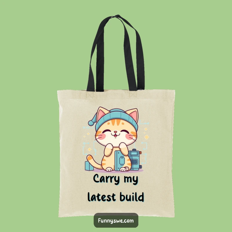 Funny Cat Programmer Tote Bag - Giggling Coder Beanie Accessory
