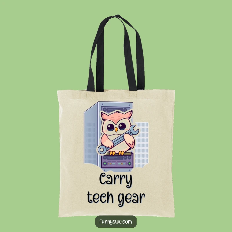 Funny Owl Tech Tote Bag: Humorous Carry-all for Geeks