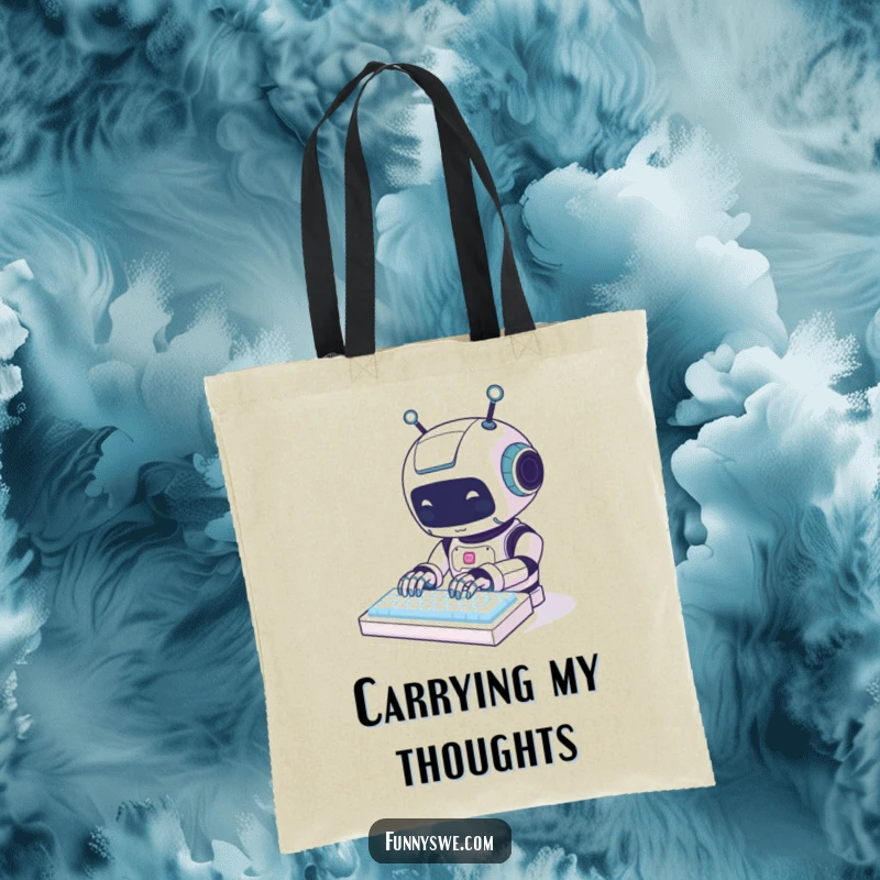 Funny kawaii robot animal character typing diligently on a glowing computer keyboard, a cute and funny accessory for daily use.