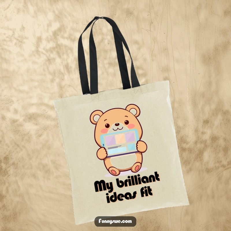 Funny Bear Web Designer Tote Bag: A smiling bear character presents a vibrant website design, making this bag a fun and functional accessory.