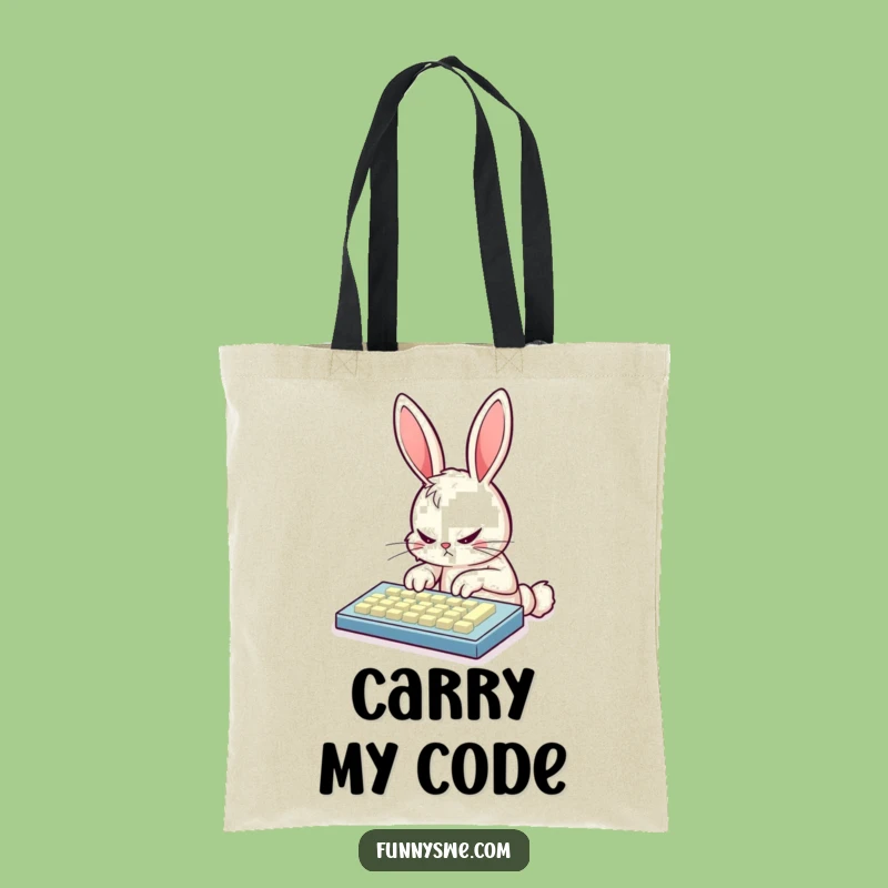 Funny Bunny Coder Tote Bag: Carry Your Code, Determined Typing, Perfect Gift