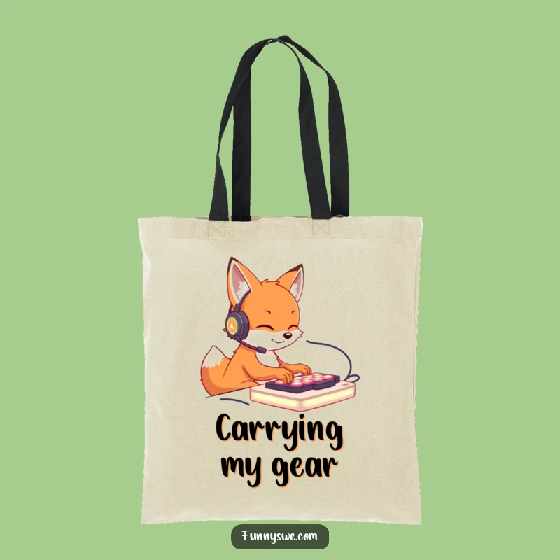 Funny Fox Gamer Tote Bag: Cute Fox Typing on Keyboard Carry-All