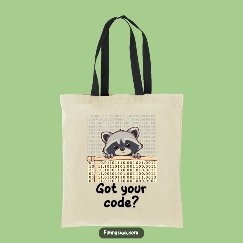 Funny Raccoon Coder Tote Bag - Curious Tech Accessory